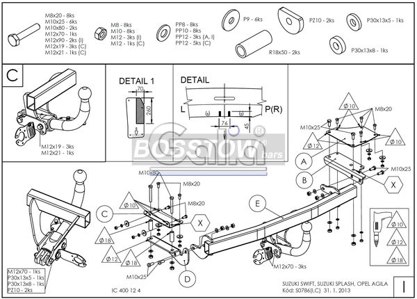 Anhängerkupplung für Suzuki Splash 2008- Ausf.: starr