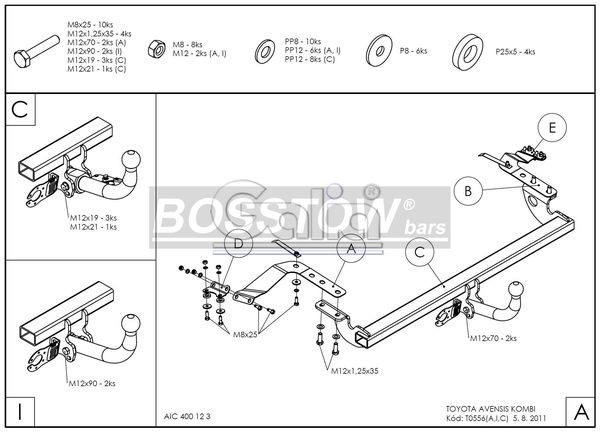 Anhängerkupplung für Toyota-Avensis T25, Kombi, Baureihe 2003-2009 starr