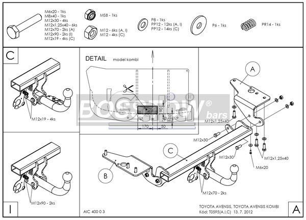 Anhängerkupplung für Toyota-Avensis T27, Kombi, Baureihe 2009-2015 starr