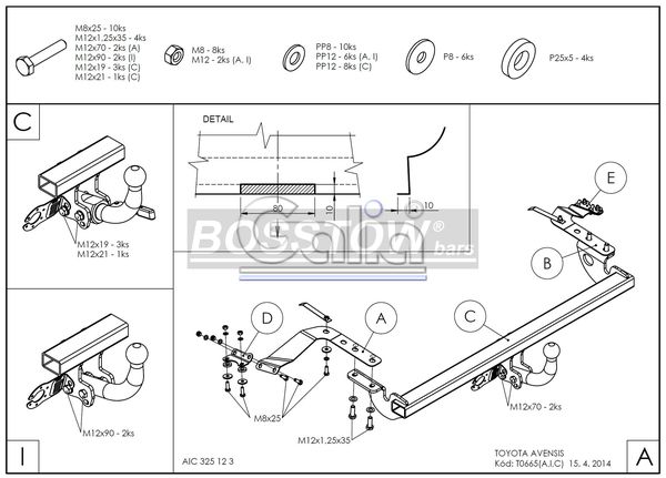 Anhängerkupplung für Toyota-Avensis T25, Fließheck, Baureihe 2003-2009 starr