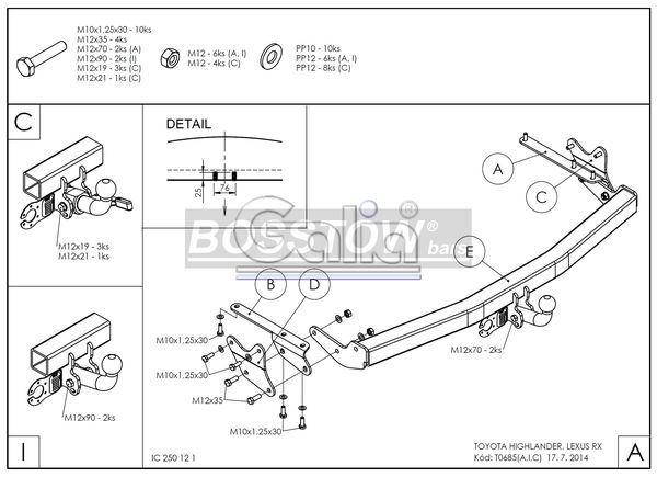 Anhängerkupplung für Toyota Highlander 2014-2020 Ausf.: starr