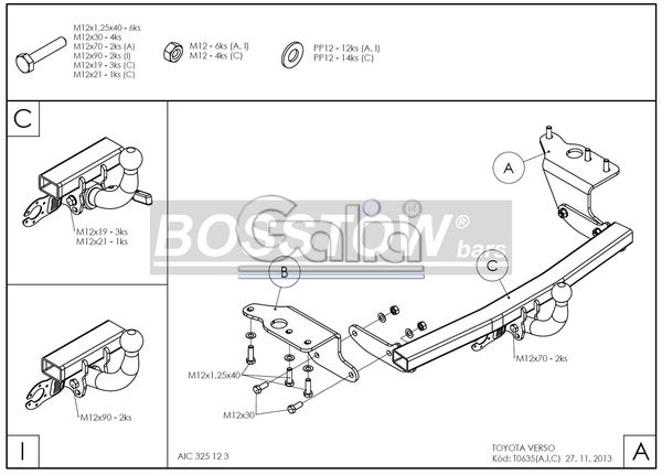 Anhängerkupplung für Toyota-Verso R2, Baureihe 2009-2016 starr