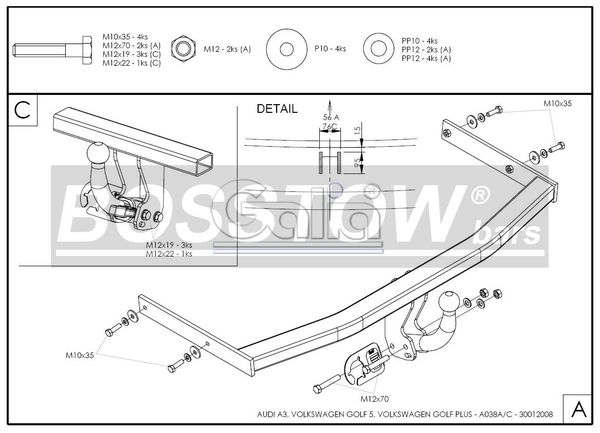 Anhängerkupplung für VW Golf VI Plus 2008-2012 Ausf.: starr