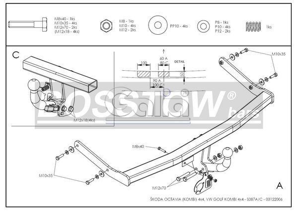 Anhängerkupplung für VW Golf IV Variant nur für 4-Motion 1999- Ausf.: starr