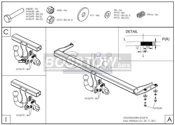 Anhängerkupplung für VW Golf III Cabrio, nicht Syncro VR6 1993-1997 Ausf.: starr