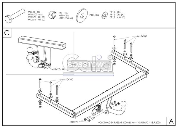 Anhängerkupplung für VW Passat 3b, 4-Motion, Limousine 1996-2000 Ausf.: starr