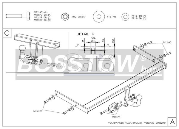 Anhängerkupplung für VW-Passat 3c, incl. 4-Motion, Limousine, Baureihe 2005-2010 starr