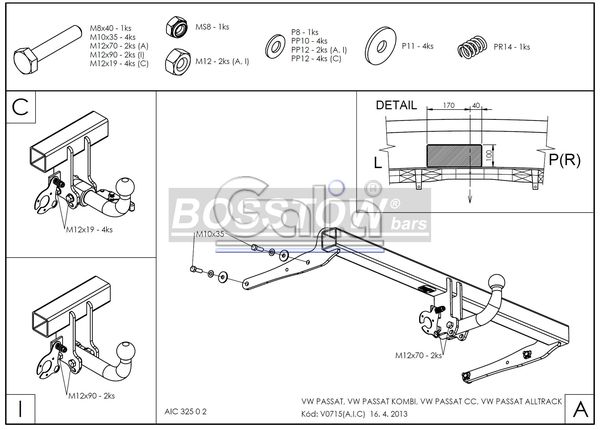 Anhängerkupplung für VW-Passat 3c, incl. 4-Motion, Limousine, Baureihe 2010-2014 starr