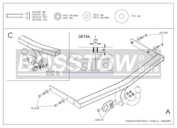 Anhängerkupplung für VW-Polo (9N)Steilheck/ Coupé, inkl. Cross, nicht Fun, Baureihe 2005-2009 starr