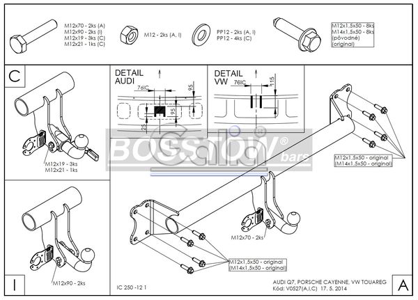 Anhängerkupplung für VW-Touareg f. Fzg. m. Reserverad am Boden, Baureihe 2002-2005 starr