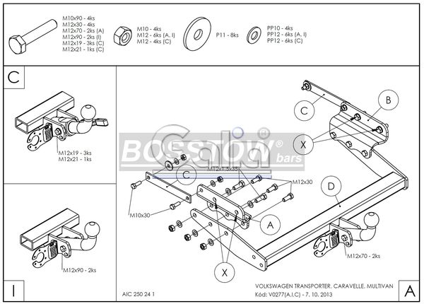 Anhängerkupplung für VW Transporter T4, Kasten Bus inkl. Caravelle Multivan, nicht Syncro 1996-1998 Ausf.: starr
