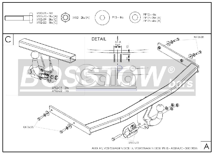 Anhängerkupplung für Audi-A3 3-Türer, nicht Quattro + S3, Baureihe 2005-2008 abnehmbar