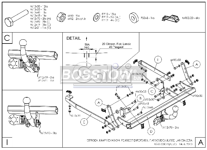 Anhängerkupplung für Citroen Evasion U6 1994-2002 Ausf.: abnehmbar