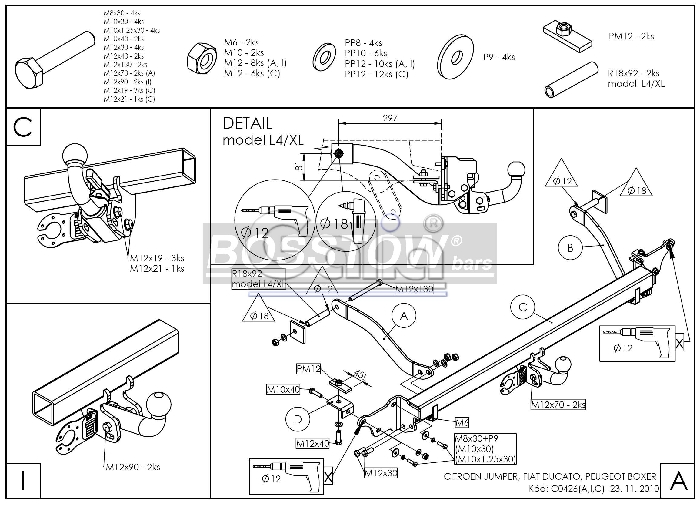 Anhängerkupplung für Fiat Ducato Kasten, Bus, alle Radstände L1, L2, L3, L4, XL 2006-2010 Ausf.: abnehmbar