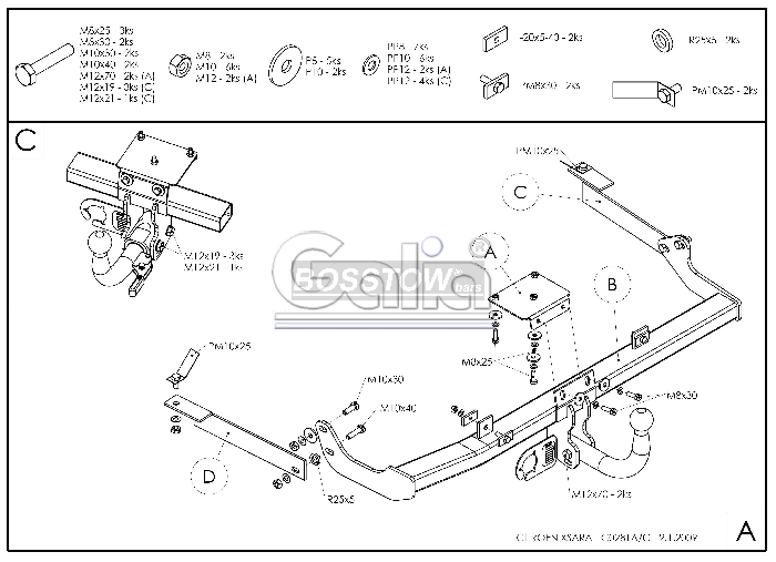 Anhängerkupplung für Citroen Xsara 3 u. 5 türig 1997-1999 Ausf.: abnehmbar