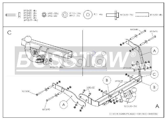 Anhängerkupplung für Citroen Xsara Picasso 1999-2004 Ausf.: abnehmbar