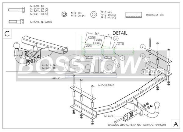 Anhängerkupplung für Daewoo Espero 1995-1997 Ausf.: abnehmbar