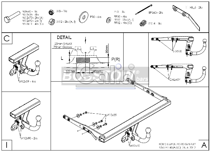 Anhängerkupplung für Ford-Galaxy Fzg. mit Niveauregulierung, Baureihe 2006-2008 abnehmbar