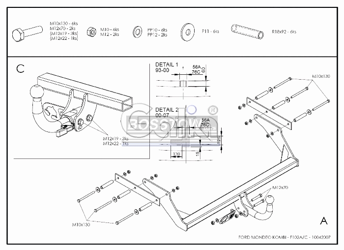 Anhängerkupplung für Ford-Mondeo Turnier, mit Niveauregulierung, nicht, 4x4, nicht RS,ST, nicht Titanium, Baureihe 2000-2007 abnehmbar