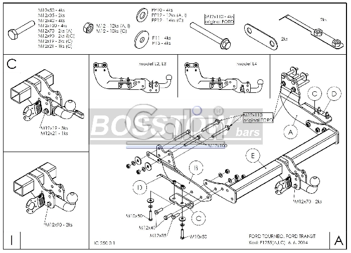 Anhängerkupplung für Ford-Transit Bus, Kastenwagen 2, 9- 4,6 t Gesamtgewicht, Fzg. mit Euro 6.2 Motor, Baureihe 2023- abnehmbar