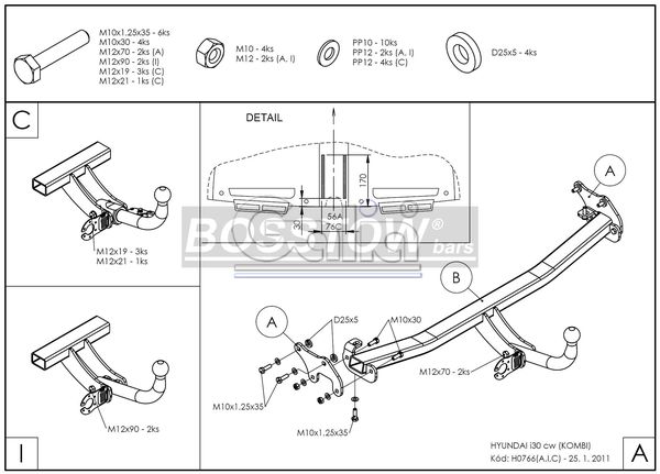 Anhängerkupplung für Hyundai-I30 Kombi, Baureihe 2010-2011 abnehmbar