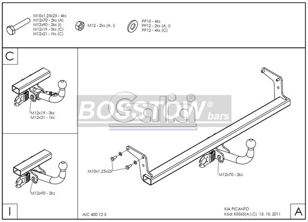 Anhängerkupplung für Kia Picanto 2011-2015 Ausf.: abnehmbar