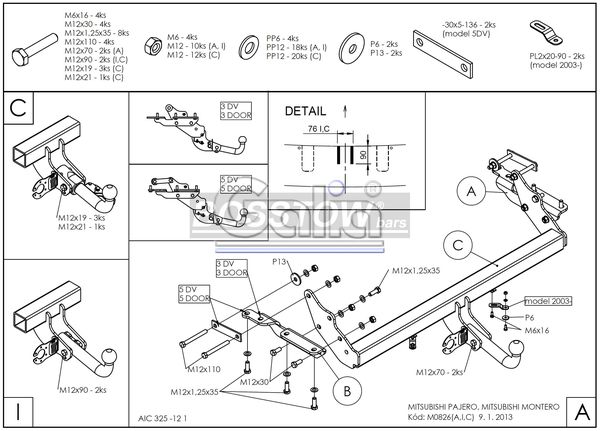 Anhängerkupplung für Mitsubishi Pajero V60 (langer Radstand) 2000-2002 Ausf.: abnehmbar