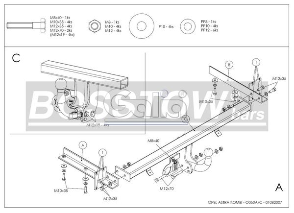 Anhängerkupplung für Opel-Astra H, Kombi, Fzg. ohne REC, Baureihe 2005- abnehmbar