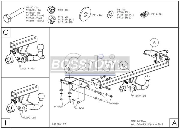 Anhängerkupplung für Opel-Meriva B, Minivan, nicht für Kfz. mit Fahrradträgersystem Flex-Fix, Baureihe 2010-2014 abnehmbar