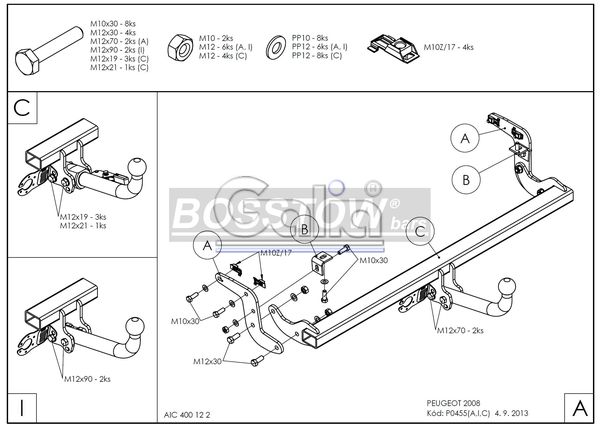 Anhängerkupplung für Peugeot-2008 I, Baureihe 2013-2019 abnehmbar