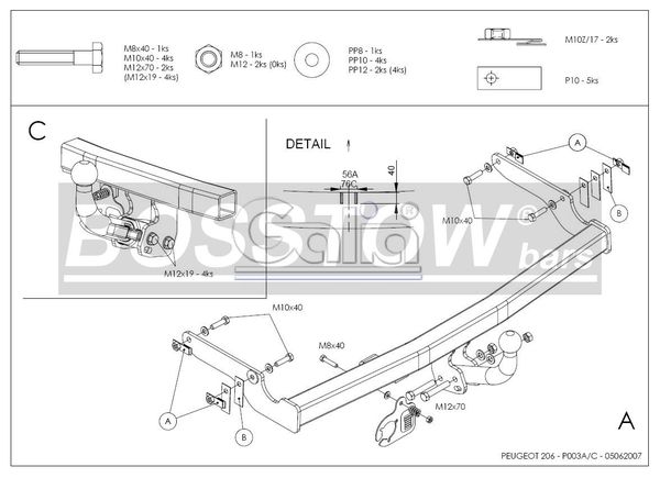 Anhängerkupplung für Peugeot 206 Base, (nicht GTI, GT, XS, 16V, 206CC) 1998-2003 Ausf.: abnehmbar