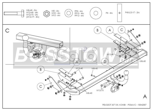 Anhängerkupplung für Peugeot-307 Kombi, inkl. 7-Sitzer, Baureihe 2002-2005 abnehmbar