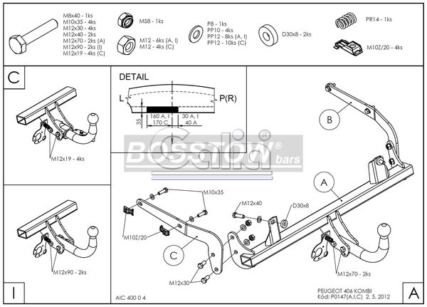 Anhängerkupplung für Peugeot 406 Kombi 1996-1999 Ausf.: abnehmbar