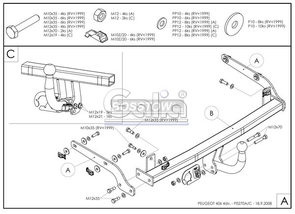 Anhängerkupplung für Peugeot 406 Limousine 1999-2004 Ausf.: abnehmbar