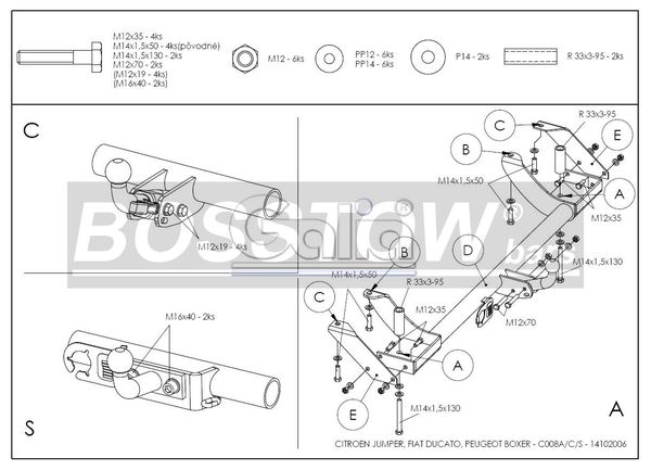 Anhängerkupplung für Peugeot Boxer Pritsche, 2 WD 1994-2002 Ausf.: abnehmbar
