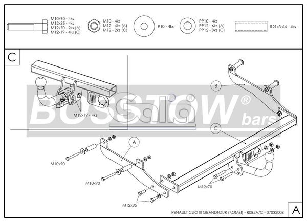 Anhängerkupplung für Renault-Clio III Kombi, Baureihe 2007-2009 abnehmbar