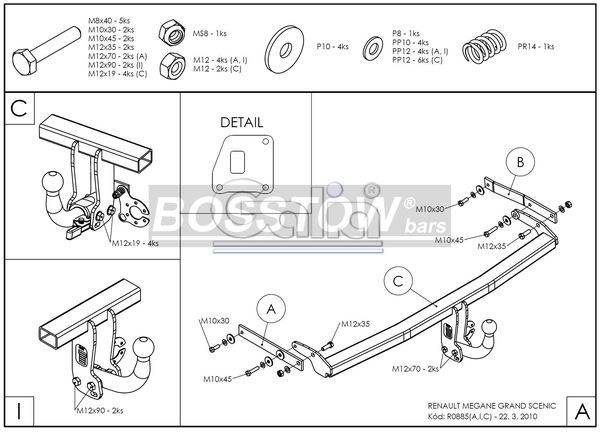 Anhängerkupplung für Renault-Grand Scenic nicht RX4, Baureihe 2009-2013 abnehmbar