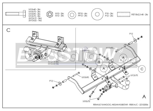 Anhängerkupplung für Renault-Kangoo I nicht 4x4, Baureihe 2002-2007 abnehmbar