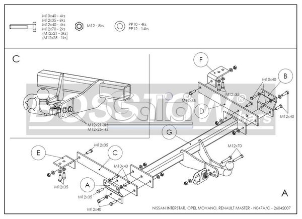 Anhängerkupplung für Renault Master Kasten, Bus, Kombi 1998-2003 Ausf.: abnehmbar
