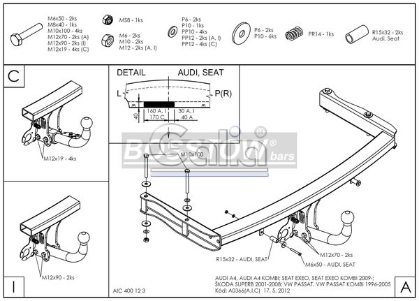 Anhängerkupplung für Seat Exeo Limousine 2009-2013 Ausf.: abnehmbar