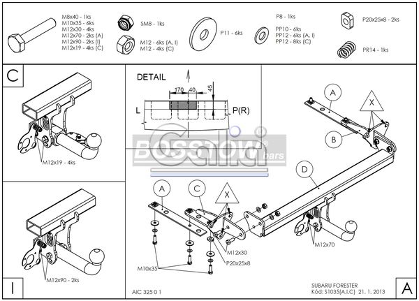 Anhängerkupplung für Subaru-Forester, Baureihe 2008-2012 abnehmbar