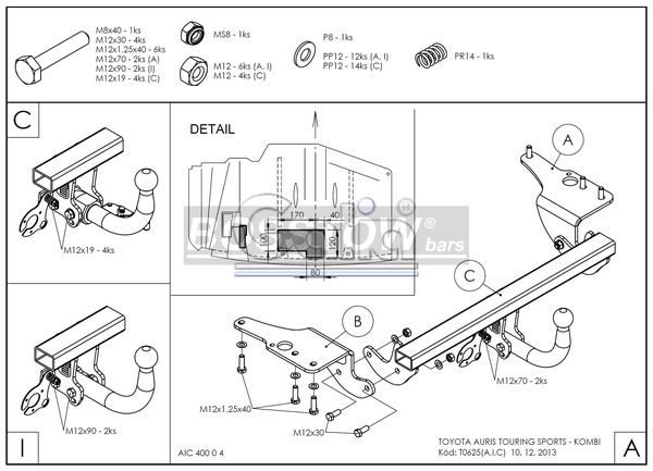 Anhängerkupplung für Toyota Auris Touring Sports 2013- Ausf.: abnehmbar