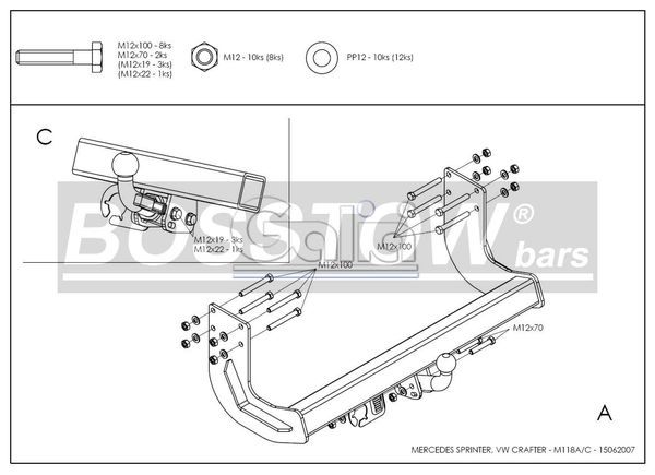 Anhängerkupplung für VW-Crafter I 46, Kasten, Radstd. 4325mm, Fzg. ohne Trittbrettst., Baureihe 2006-2017 abnehmbar