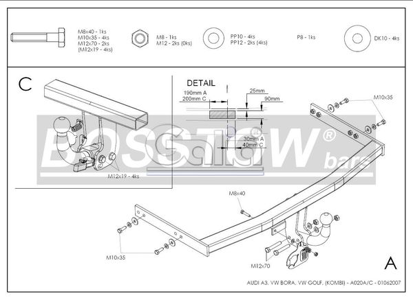 Anhängerkupplung für VW Golf IV Limousine, nicht Syncro / 4-Motion 1997- Ausf.: abnehmbar