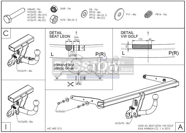Anhängerkupplung für VW Golf VII Limousine, nicht 4x4 2017-2019 Ausf.: abnehmbar