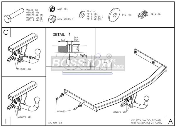 Anhängerkupplung für VW Golf VI, Variant 2009-2012 Ausf.: abnehmbar