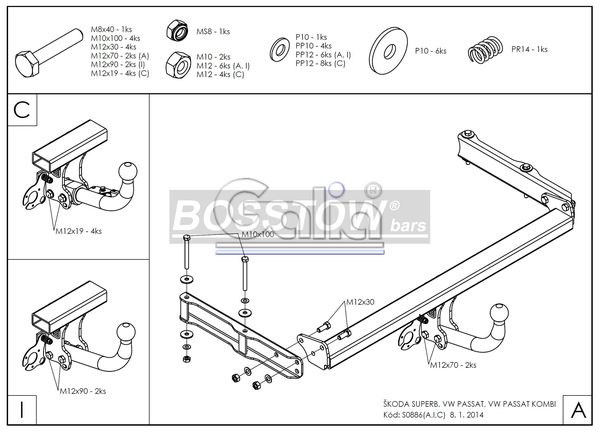 Anhängerkupplung für VW Passat 3b, nicht 4-Motion, Limousine 1996-2000 Ausf.: abnehmbar
