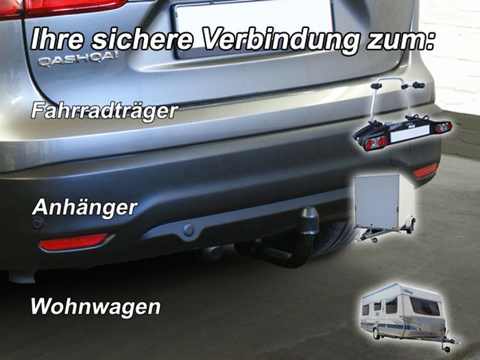 Anhängerkupplung für Nissan-Qashqai 3-5 türig, auch +2, Baureihe 2007-2014 V-abnehmbar